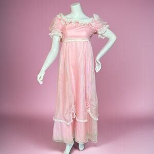 VINTAGE 70s Nadine Prairycore Ruffle Dress Pink Flower Girls Size 7 READ